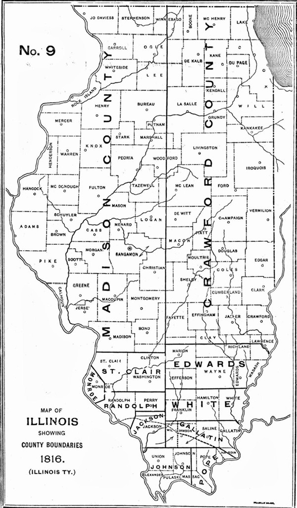 1816 Illinois county formation map